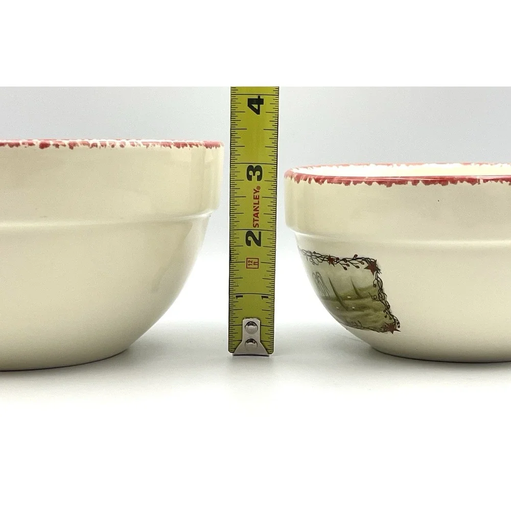 HUABO Farmhouse Mixing Bowls Set Of 2 Country Landscape Rustic Sponge Rim‎